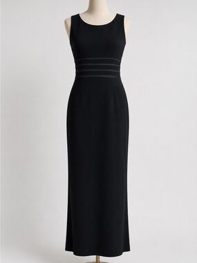 VTG 90s Andrea Polizzi Black Column Gown Open Back Tag 12 Fits Small 4/6